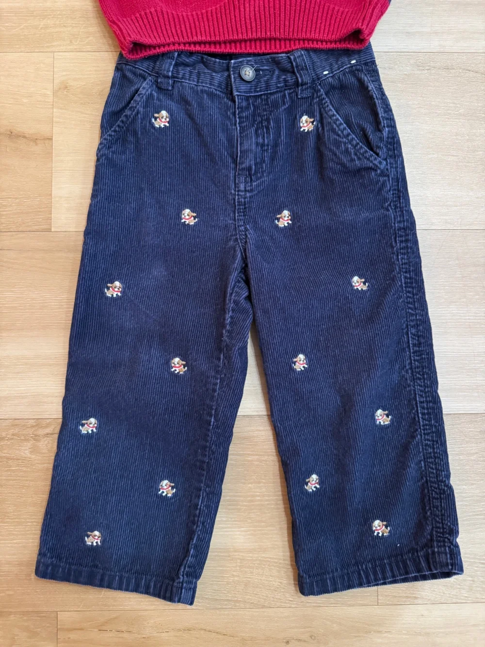 Gymboree Red Knit Dog Vest with Navy Embroidered Jeans | 2T